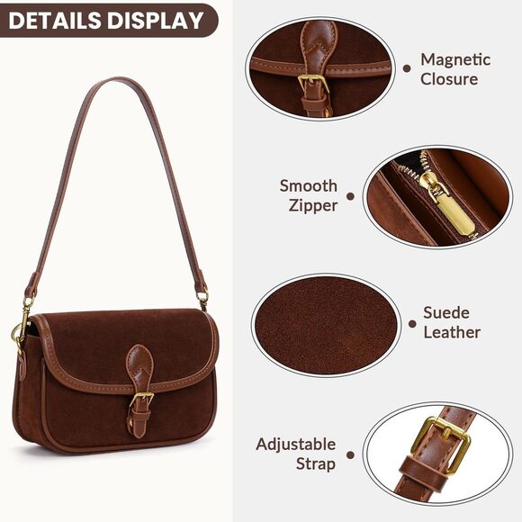 Compact Suede Crossbody Strap Satchel Women'S Fall Bag Satchel Bag - Picture 4 of 6